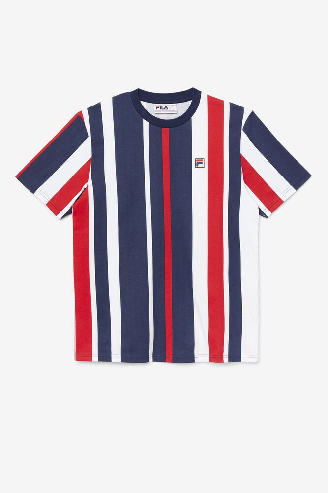 Fila T-Shirt Gach Striped Mens Navy - India VYC-148629